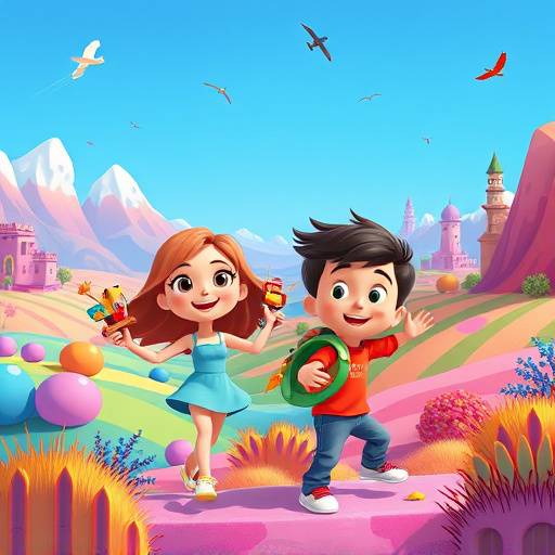 Affiche de la s√©rie d'animation L'Aventure Chromatique, montrant les personnages principaux, Zo√© et L√©o, explorant un paysage color√©.