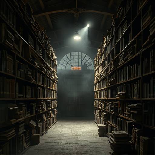 Affiche de la s√©rie documentaire 'Histoires Oubli√©es', montrant une biblioth√®que ancienne avec des documents poussi√©reux.