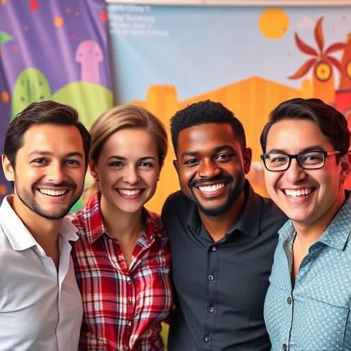 Affiche de la s√©rie 'Rire √† Plein Temps', montrant les quatre acteurs principaux souriant sur un fond color√© et lumineux.